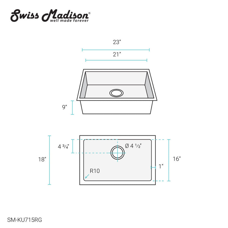 Swiss Madison Rivage 23 x 18 Stainless Steel, Single Basin, Undermount Kitchen Sink, Rose Gold