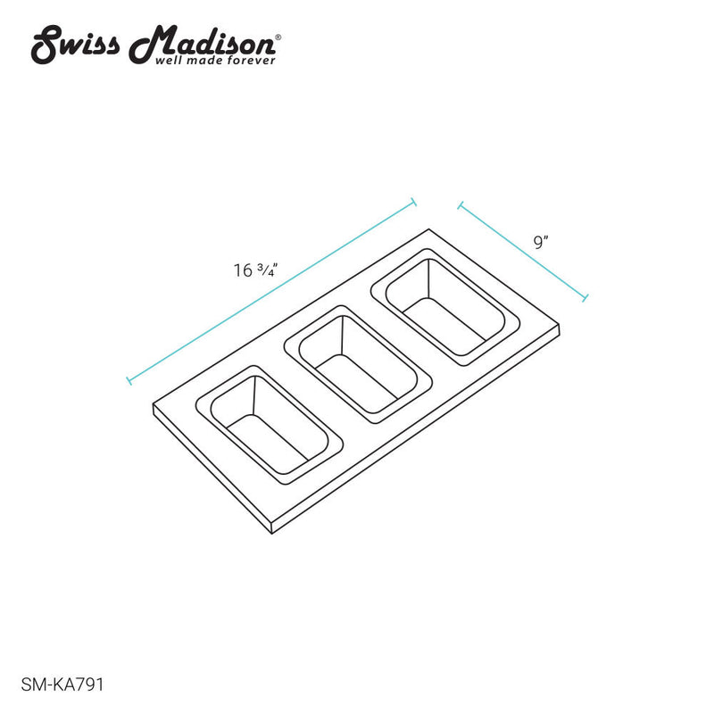 Swiss Madison 9 x 17 Condiment Serving Board with 3 Bowls