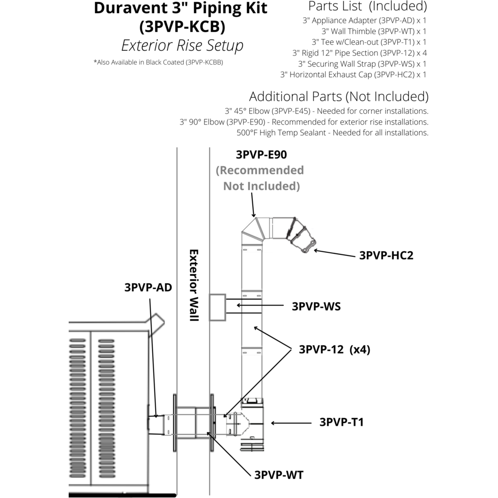 ComfortBilt Duravent 3 Inch Pellet Stove Piping Kit - Silver