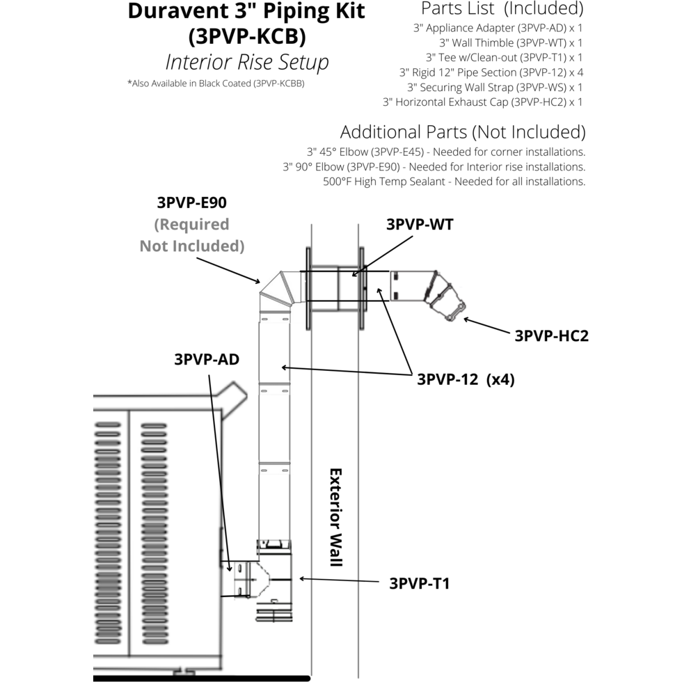 ComfortBilt Duravent 3 Inch Pellet Stove Piping Kit - Silver