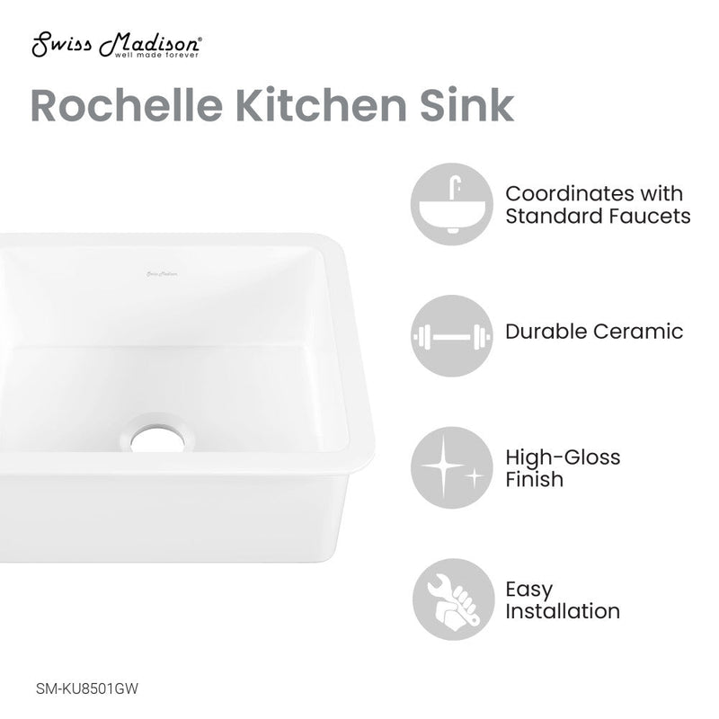 Swiss Madison Rochelle 24 x 18 ceramic single basin, drop-in/undermount kitchen sink