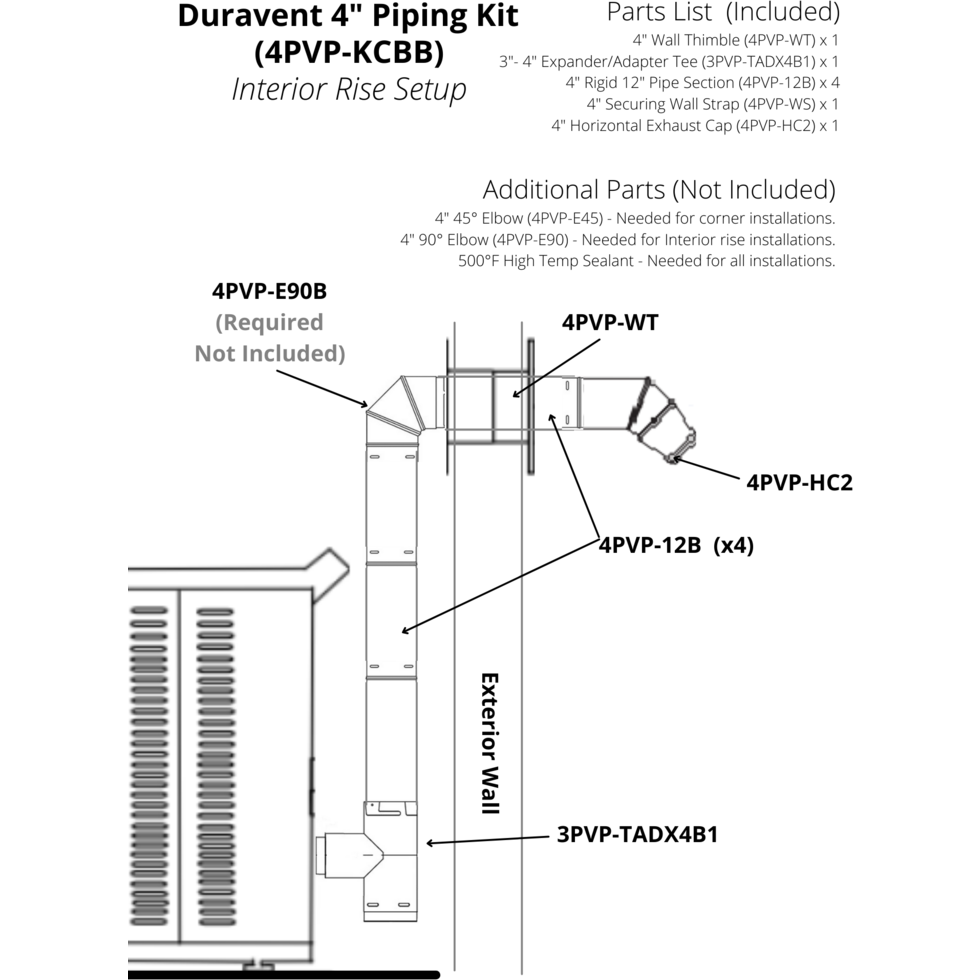 ComfortBilt 4 Inch Pellet Stove Piping Kit - Black Matte