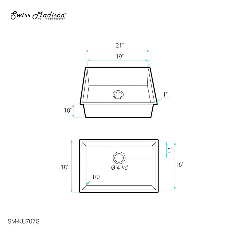 Swiss Madison Tourner 21 x 18 Stainless Steel, Single Basin, Undermount Kitchen Sink, Gold