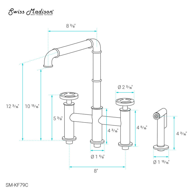 Swiss Madison Avallon Pro Widespread Kitchen Faucet with Side Sprayer in Chrome