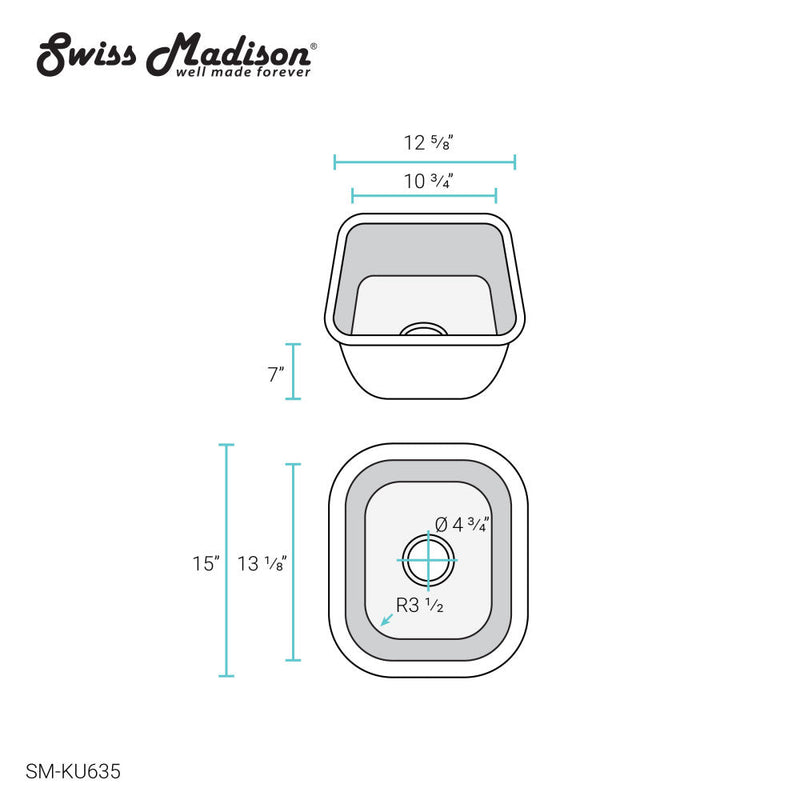Swiss Madison Toulouse 13 x 15 Stainless Steel Single Basin Undermount Kitchen Sink
