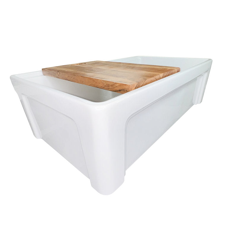 Nantucket Sinks 33-inch Double Bowl Workstation Fireclay Apron Sink with Cutting board Dennis33DB