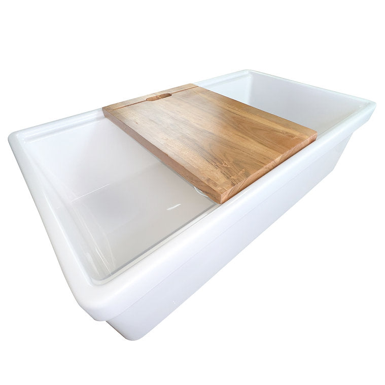 Nantucket Sinks 33-inch Single Bowl Workstation Fireclay Apron Sink with Cutting board Dennis33SG