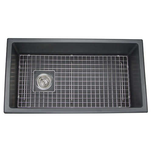 Nantucket Cape 34" Dual Mount Fireclay Kitchen Sink with Accessories Matte Black Wellfleet-3419MatteBlack