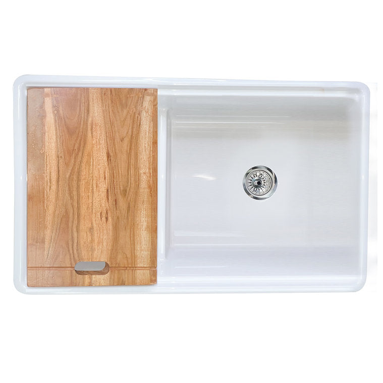 Nantucket Sinks 33-inch Double Bowl Workstation Fireclay Apron Sink with Cutting board Dennis33DB