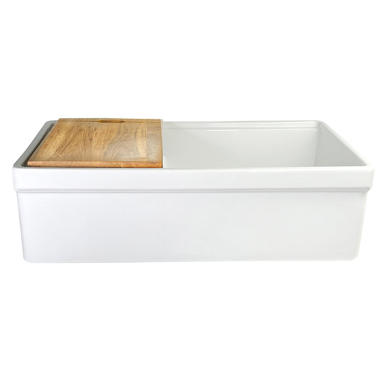 Nantucket Sinks 33-inch Double Bowl Workstation Fireclay Apron Sink with Cutting board Dennis33DB