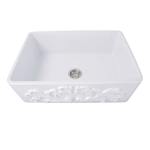 Nantucket Vineyard 30" Fireclay Farmhouse Sink White FCFS3020S-Filigree