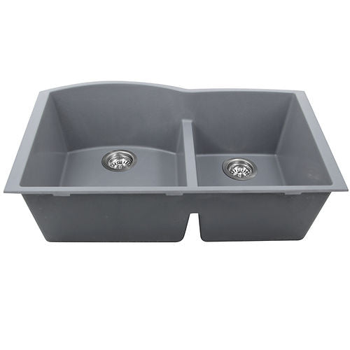 Nantucket Plymouth 33" Granite Composite Kitchen Sink 60/40 Double Bowl Titanium PR6040-TI-UM