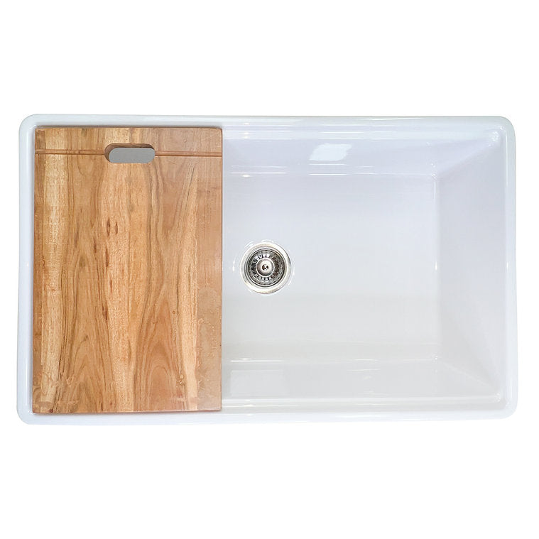 Nantucket Sinks 33-inch Single Bowl Workstation Fireclay Apron Sink with Cutting board Dennis33SG