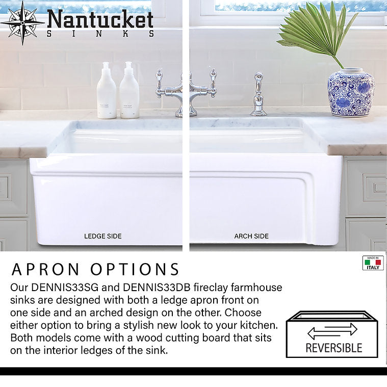 Nantucket Sinks 33-inch Double Bowl Workstation Fireclay Apron Sink with Cutting board Dennis33DB