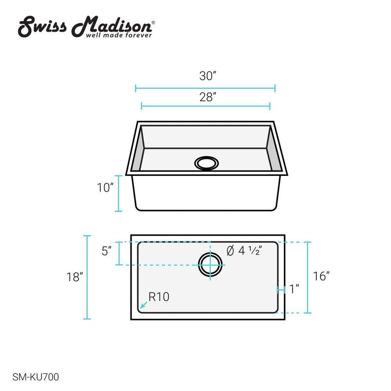 Swiss Madison Rivage 30 x 18 Stainless Steel, Single Basin, Undermount Kitchen Sink