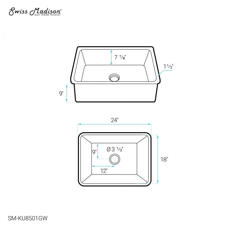 Swiss Madison Rochelle 24 x 18 ceramic single basin, drop-in/undermount kitchen sink