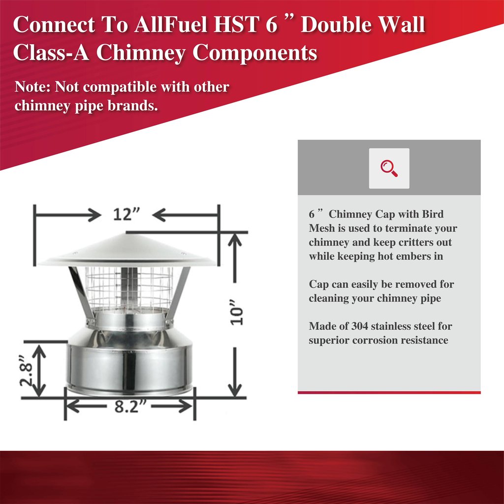 ComfortBilt AllfuelHST Chimney Cap With Spark Screen For 6