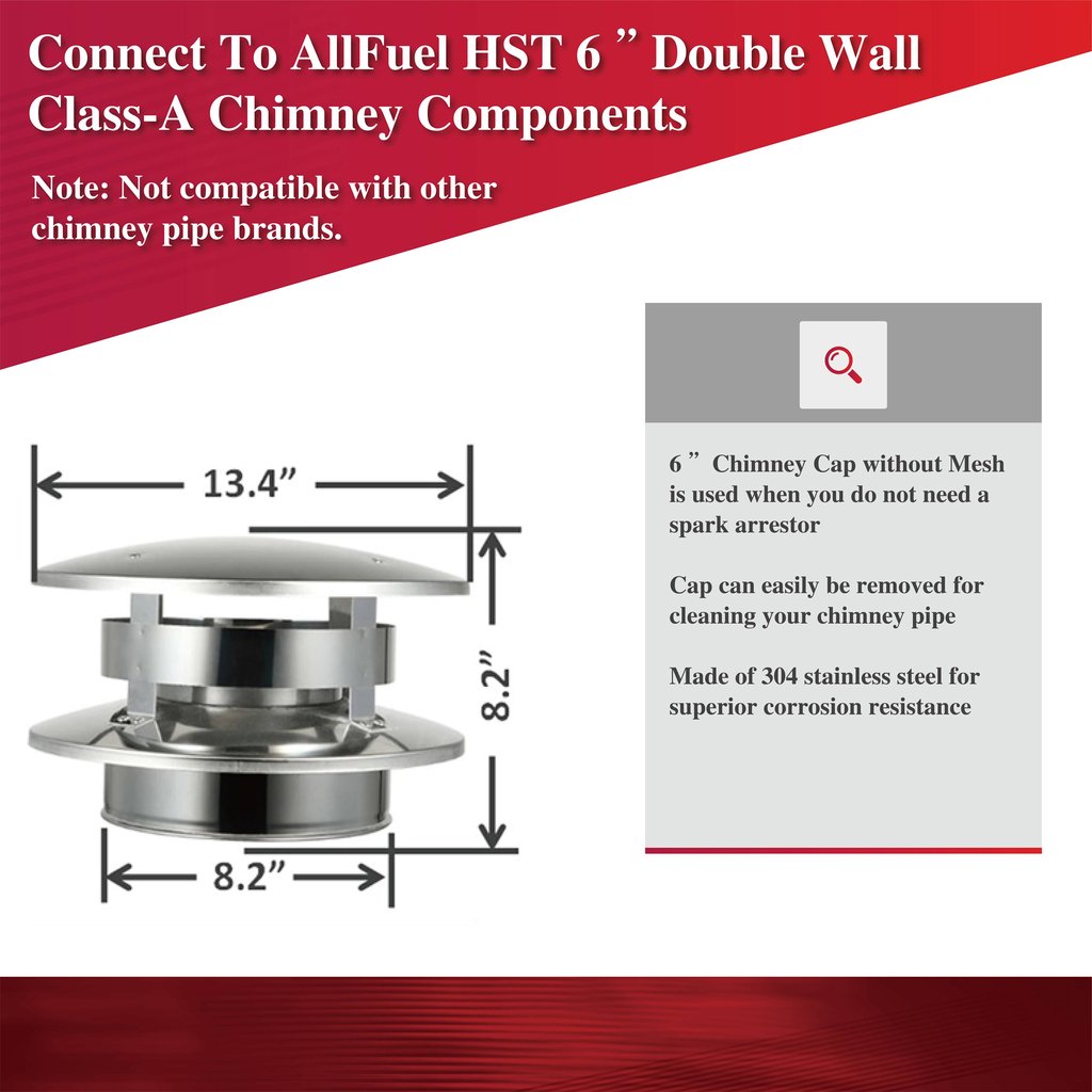 ComfortBilt AllfuelHST Chimney Cap With Flat Top For 6