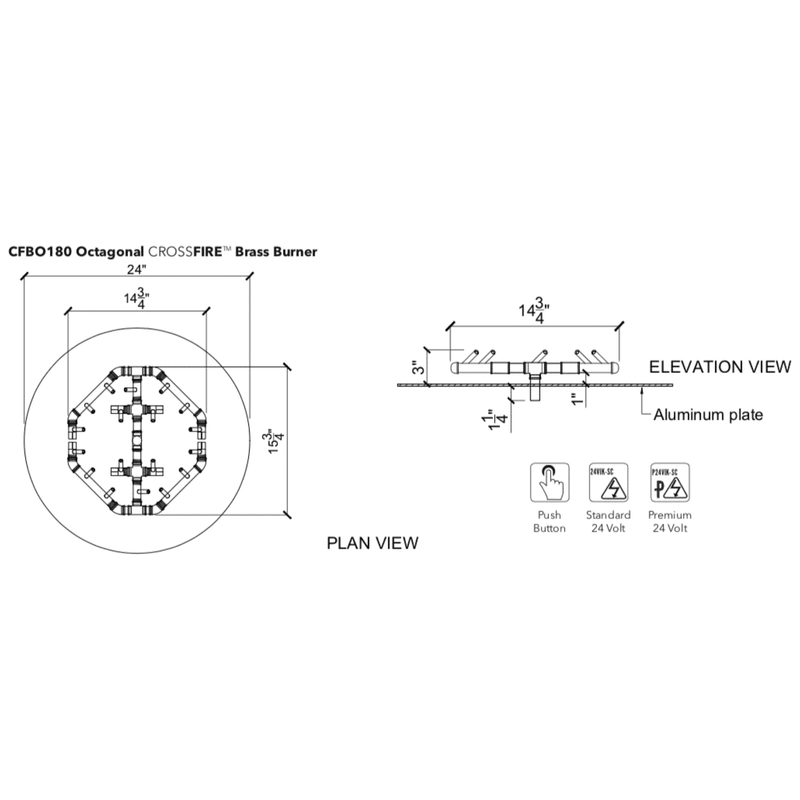 Warming Trends Crossfire CFBO Octagonal Brass Gas Fire Pit Burner Kit