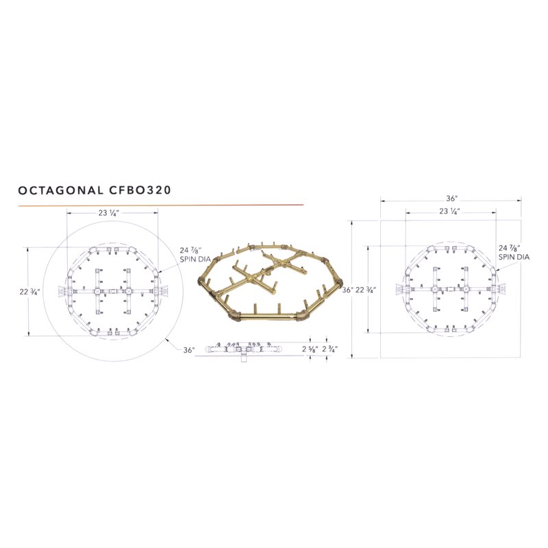 Warming Trends Crossfire CFBO Octagonal Brass Gas Fire Pit Burner Kit