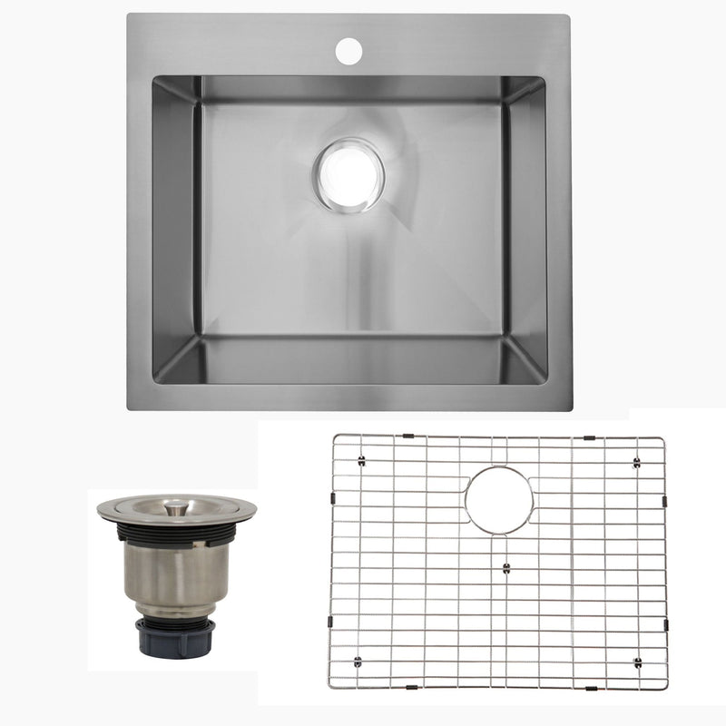 Nantucket Pro Series 25" Drop In/Topmount 304 Stainless Steel Kitchen Sink with Accessories, 16 Gauge, SR2522-16