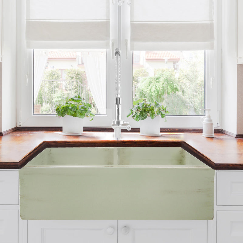 Nantucket Vineyard 33" Fireclay Farmhouse Sink, Double Bowl, Light Green, FCFS3318D-ShabbyGreen