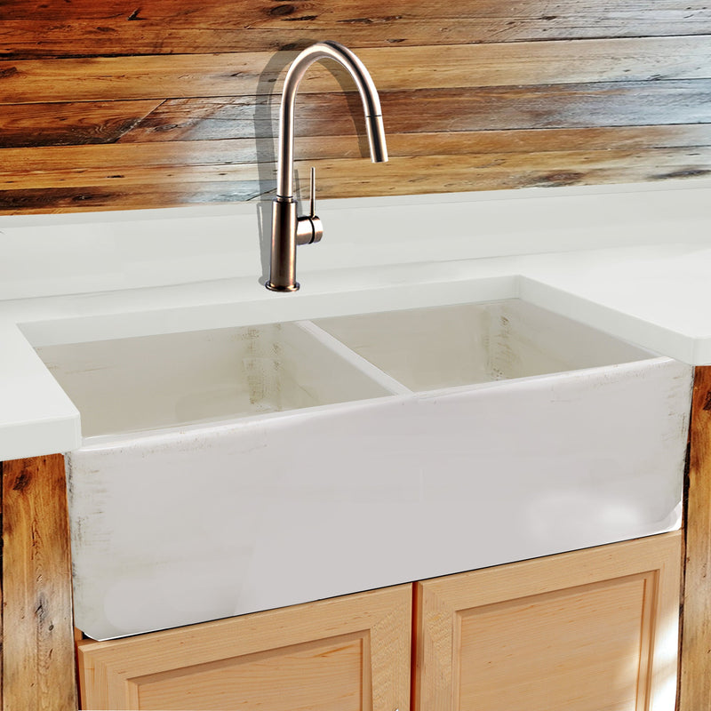 Nantucket Vineyard 33" Fireclay Farmhouse Sink, Double Bowl, Pale Yellow, FCFS3318D-ShabbyStraw