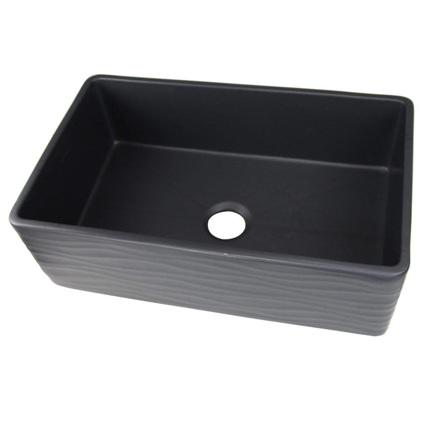 Nantucket Vineyard 33" Fireclay Farmhouse Sink, Matte Black, FCFS3320S-MB-Waves