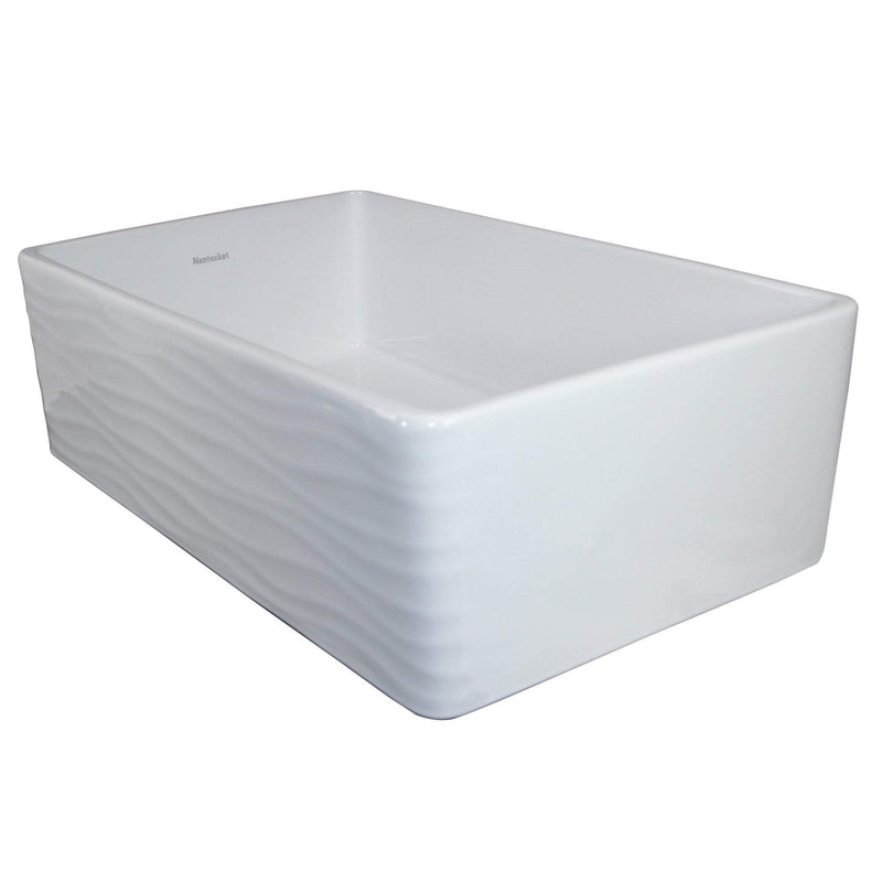 Nantucket Vineyard 33" Fireclay Farmhouse Sink, White, FCFS3320S-W-Waves