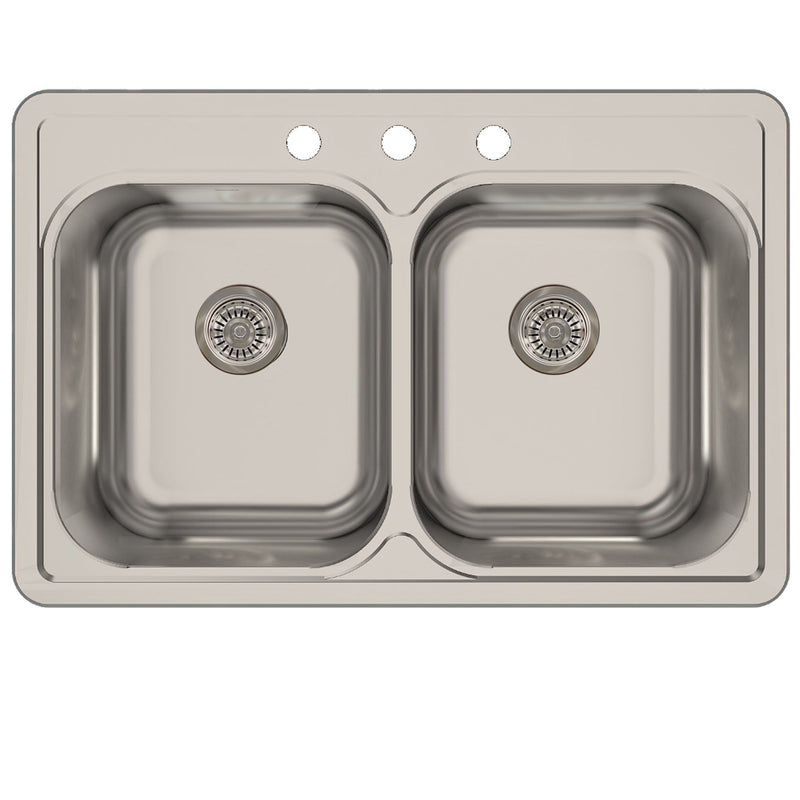 Nantucket Madaket 33" Drop In/Topmount 304 Stainless Steel Kitchen Sink with Accessories, 50/50 Double Bowl, 18 Gauge, NS3322-DE