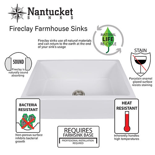 Nantucket 24 Inch Farmhouse Apron Fireclay Sink Chatham-24