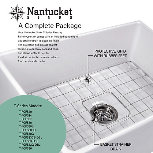 Nantucket 30 Inch Bluff Grey Fireclay Farmhouse Kitchen Sink T-FCFS30G