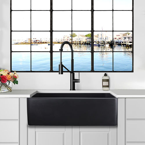 Nantucket 30 Inch Farmhouse Fireclay Sink with Matte Black Finish FCFS3020S-MatteBlack