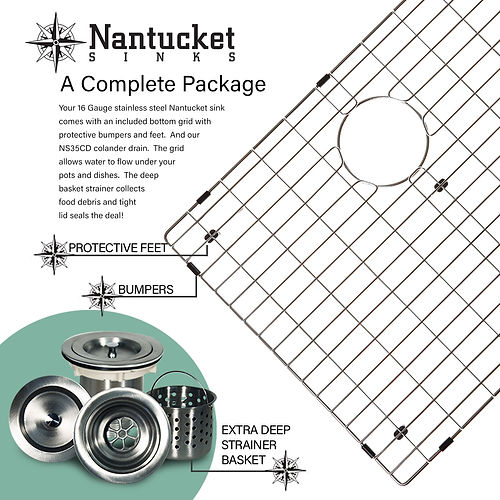 Nantucket 30 Inch Large Rectangle Single Bowl Undermount Stainless Steel Kitchen Sink NS3118-9-16