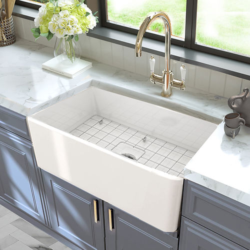 Nantucket 30 Inch White Fireclay Farmhouse Kitchen Sink T-FCFS30