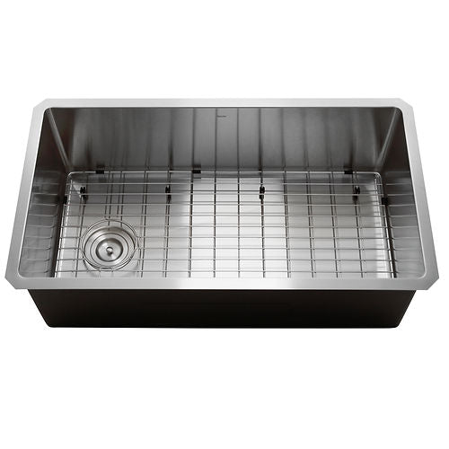 Nantucket 32 Inch Large Rectangle Single Bowl Undermount Small Radius Corners Stainless Steel Reversible Kitchen Sink with Offset Drain  SR3218-OSD