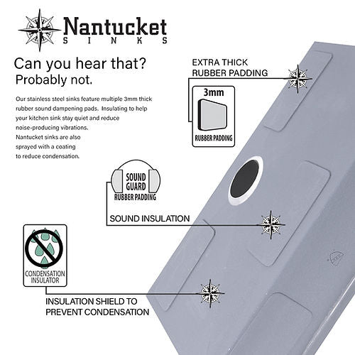 Nantucket 32 Inch Large Rectangle Single Bowl Undermount Small Radius Corners Stainless Steel Reversible Kitchen Sink with Offset Drain  SR3218-OSD