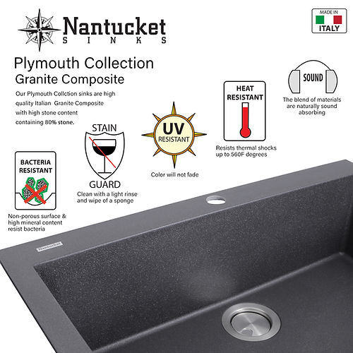 Nantucket 33" Granite Composite Reversible Farmhouse Kitchen Sink PR-FHPS3320GR