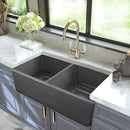 Nantucket 33 Inch Double Bowl Bluff Grey Farmhouse Fireclay Kitchen Sink T-FCFS33G-DBL