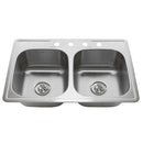 Nantucket 33 Inch Double Bowl Equal Self Rimming Stainless Steel Drop In Kitchen Sink NS3322-DE-9