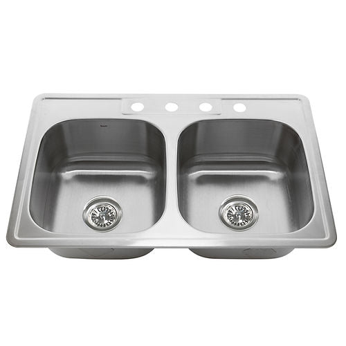 Nantucket 33 Inch Double Bowl Equal Self Rimming Stainless Steel Drop In Kitchen Sink NS3322-DE-9