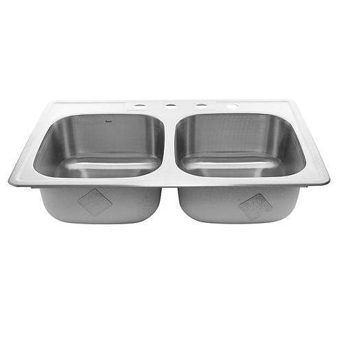 Nantucket 33 Inch Double Bowl Equal Self Rimming Stainless Steel Drop In Kitchen Sink NS3322-DE-9