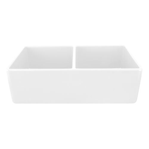 Nantucket 33 Inch Double Bowl White Farmhouse Fireclay Kitchen Sink T-FCFS33-DBL