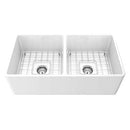 Nantucket 33 Inch Double Bowl White Farmhouse Fireclay Kitchen Sink T-FCFS33-DBL