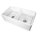 Nantucket 33 Inch Double Bowl White Farmhouse Fireclay Kitchen Sink T-FCFS33-DBL