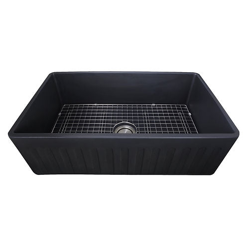 Nantucket 33 Inch Farmhouse Fireclay Sink with Matte Black Finish FCFS3320S-MatteBlack