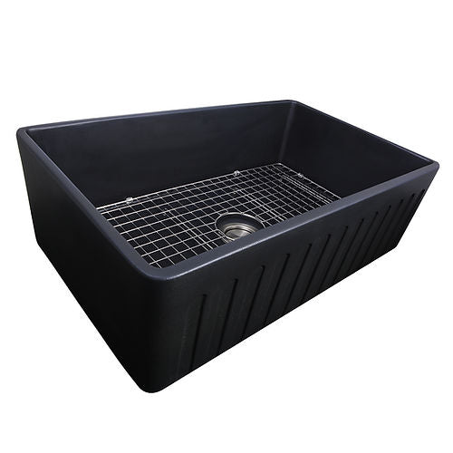 Nantucket 33 Inch Farmhouse Fireclay Sink with Matte Black Finish FCFS3320S-MatteBlack