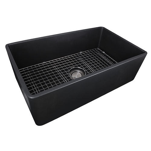 Nantucket 33 Inch Farmhouse Fireclay Sink with Matte Black Finish FCFS3320S-MatteBlack