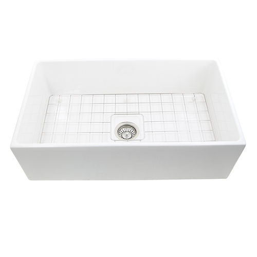 Nantucket 33 Inch White Fireclay Farmhouse Kitchen Sink T-FCFS33