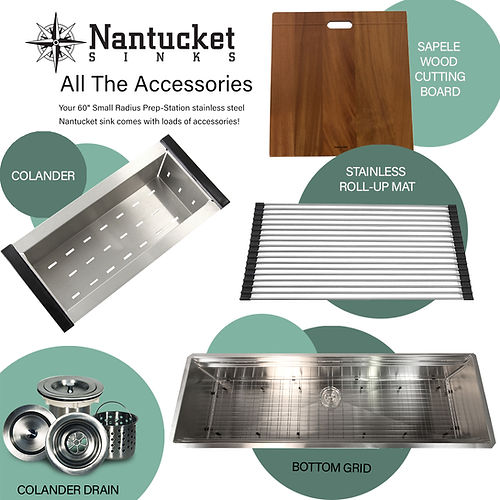 Nantucket 60 Inch Professional Prep Station Small Radius Undermount Stainless Kitchen Sink SR-PS-6020-16